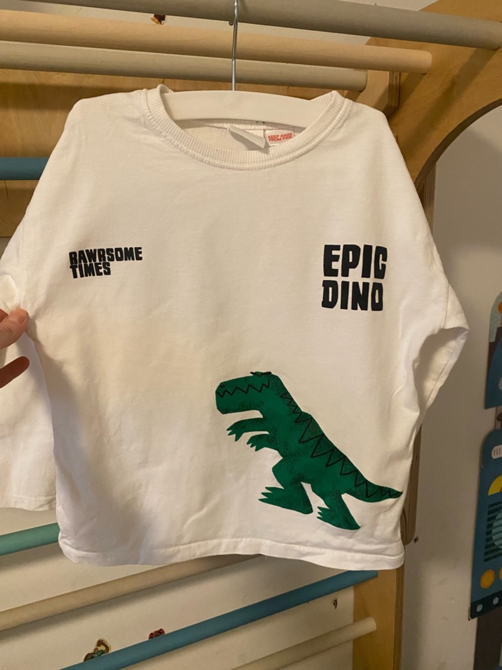 Zara White Boys Tshirt with Green Dino Graphic